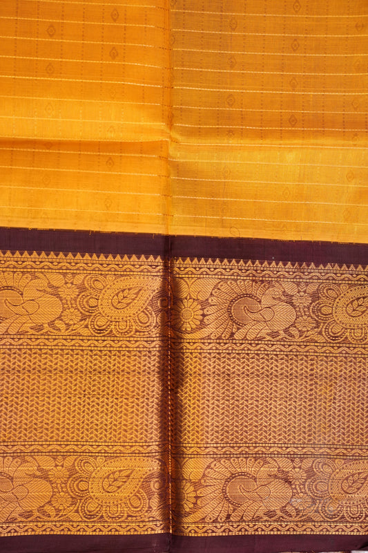 Pure Kuppadam Silk Cotton Saree - Gold Beige with Coffee