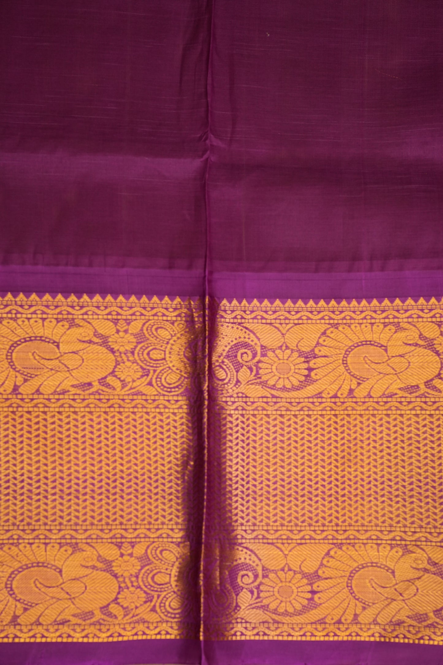 Pure Kuppadam Silk Cotton Saree - Light Orange with Purple