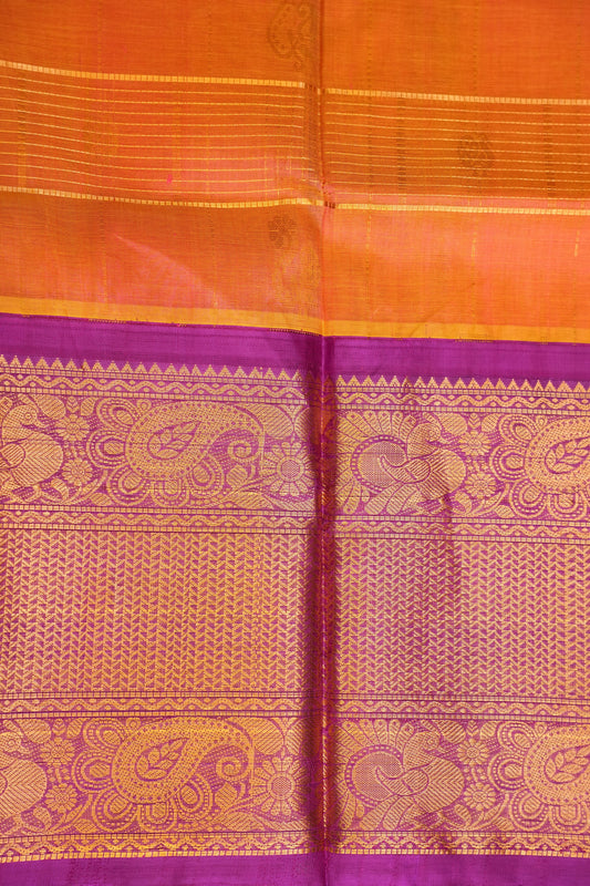 Pure Kuppadam Silk Cotton Saree - Light Orange with Purple