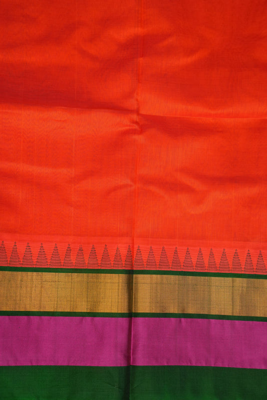 Pure Kuppadam Korvai Silk Cotton Pattu Saree-Orange & Green