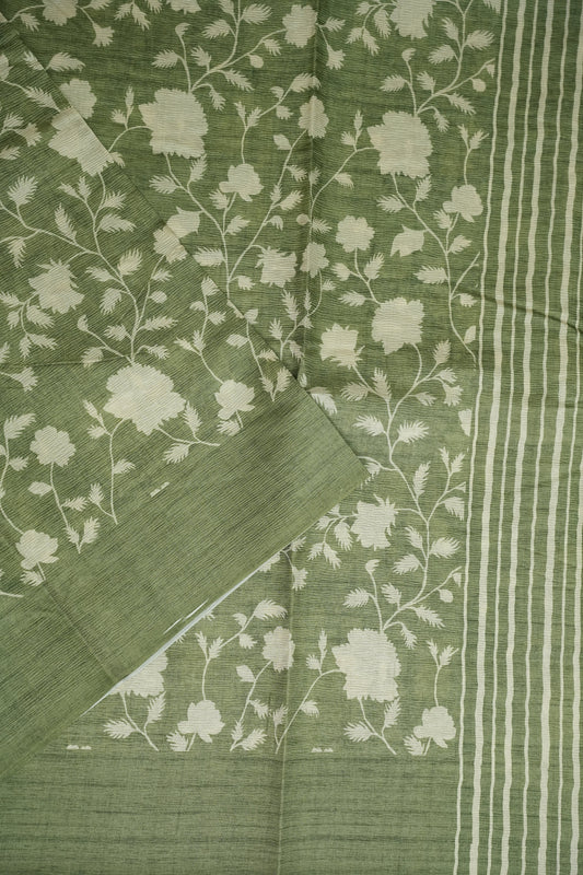 Semi Raw Silk Floral Saree β Sage Green