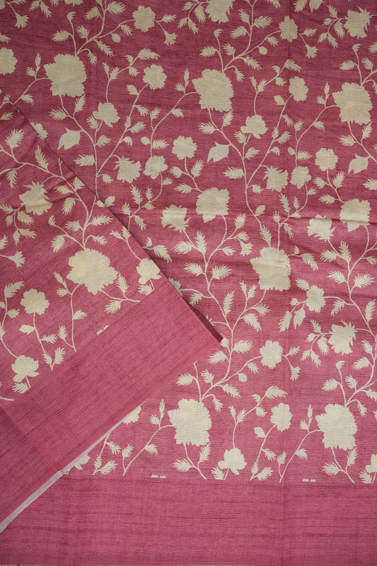 Semi Raw Silk Saree β Rose Pink Floral Elegance