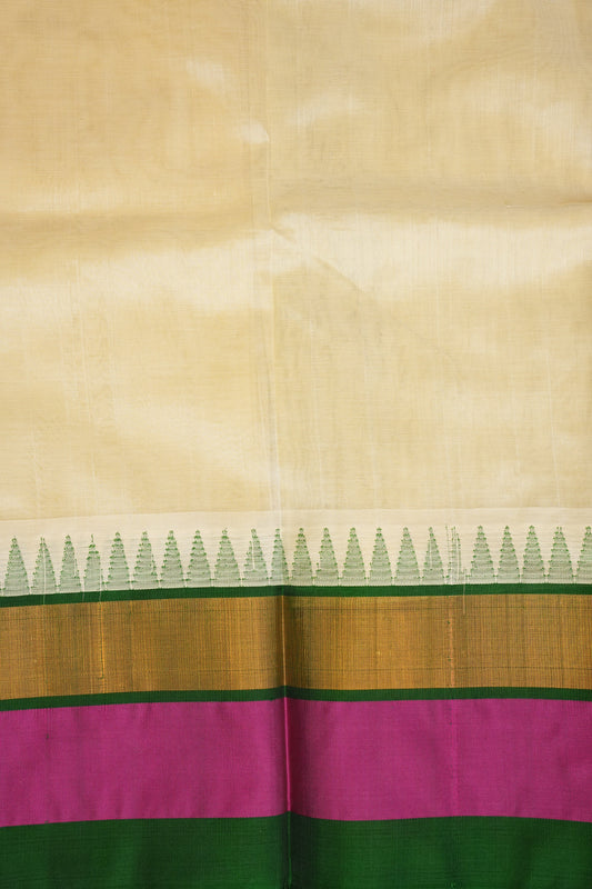Pure Kuppadam Korvai Silk Cotton Pattu Saree-Ivory & Green