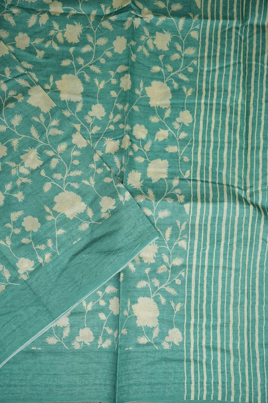 Semi Raw Silk Saree β Aqua Bloom Elegance