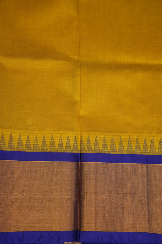 Pure Kuppadam Korvai Silk Cotton Pattu Saree-Golden Yellow & Blue