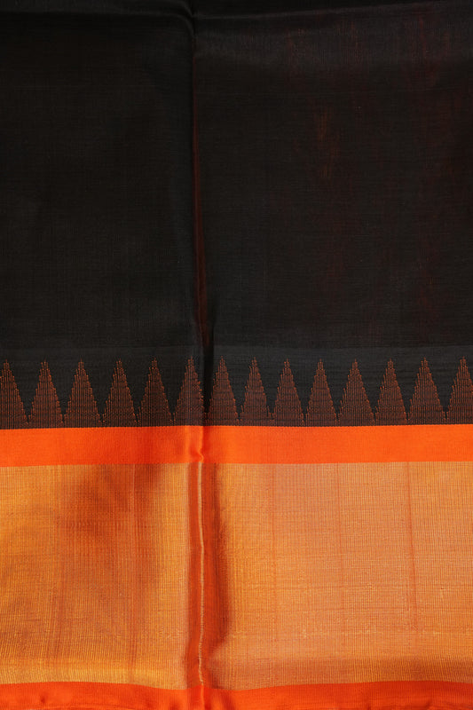 Pure Kuppadam Korvai Silk Cotton Pattu Saree-Black & Orange