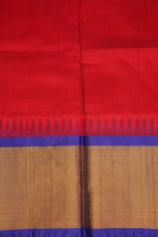 Pure Kuppadam Korvai Silk Cotton Pattu Saree-Red & Royal Blue