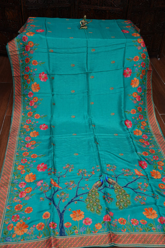 Kashmiri Pashmina Banarasi Story Telling Saree - Black