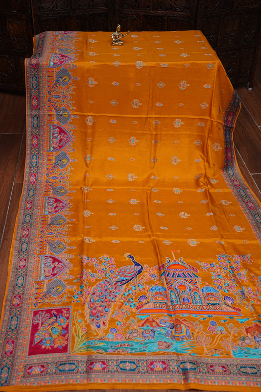 Kashmiri Pashmina Banarasi Story Telling Saree - Mustard Yellow
