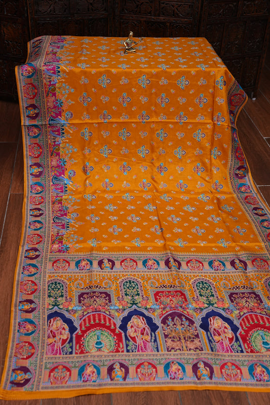 Kashmiri Pashmina Banarasi Story Telling Saree - Mustard Yellow