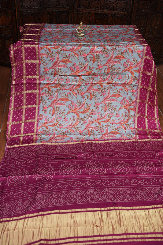 Bandhini Garchola Modal Silk Saree - Blue & Pink