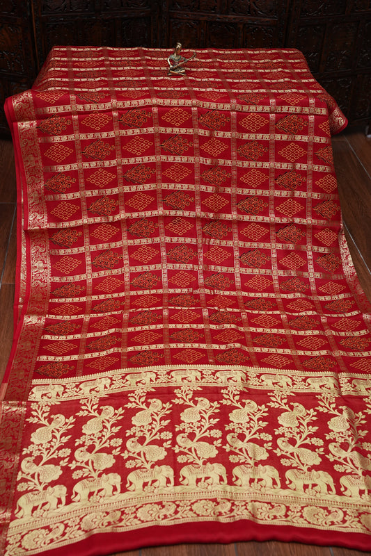 Bandhini Garchola Modal Silk Saree - Classic Red