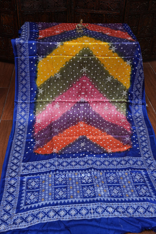 Pure Gajji Silk Bandhini Saree - Multicolor