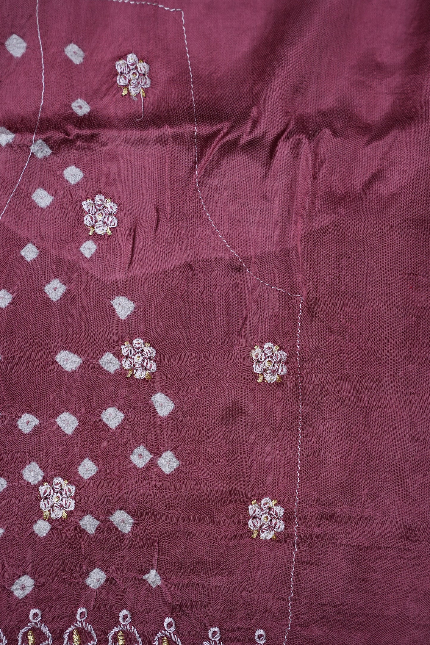 Pure Gajji Silk Bandhini Saree - Onion Pink