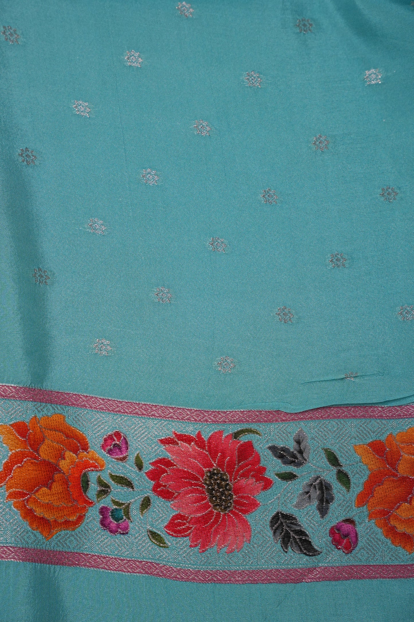 Kashmiri Pashmina Mellow Tissue Banarasi Saree - Aqua Blue