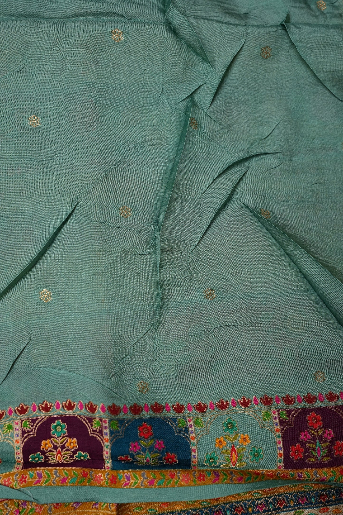 Kashmiri Pashmina Story Telling Banarasi Saree - Multicolor on Sea Green