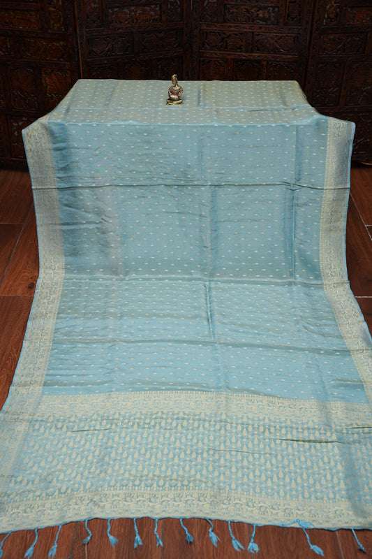 Kashmiri Pashmina Mellow Tissue Banarasi Saree - Aqua Blue