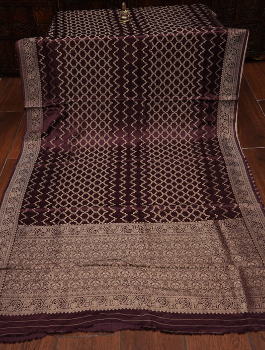 Geometric Mashru Silk Saree - Dark Chcolate