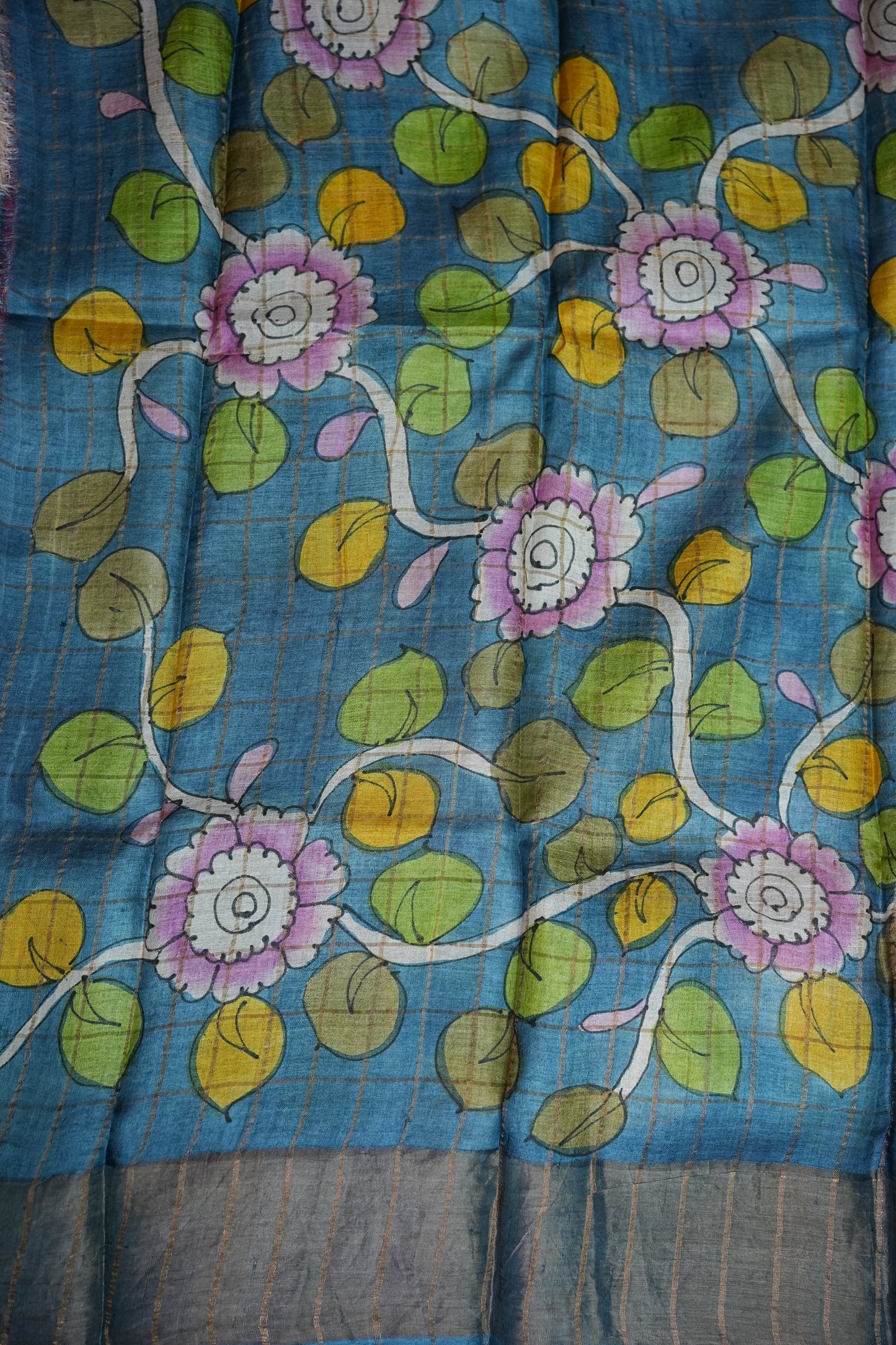 Premium Hand-Painted Tussar Silk Saree β Magenta Pink with Artistic Floral Pallu