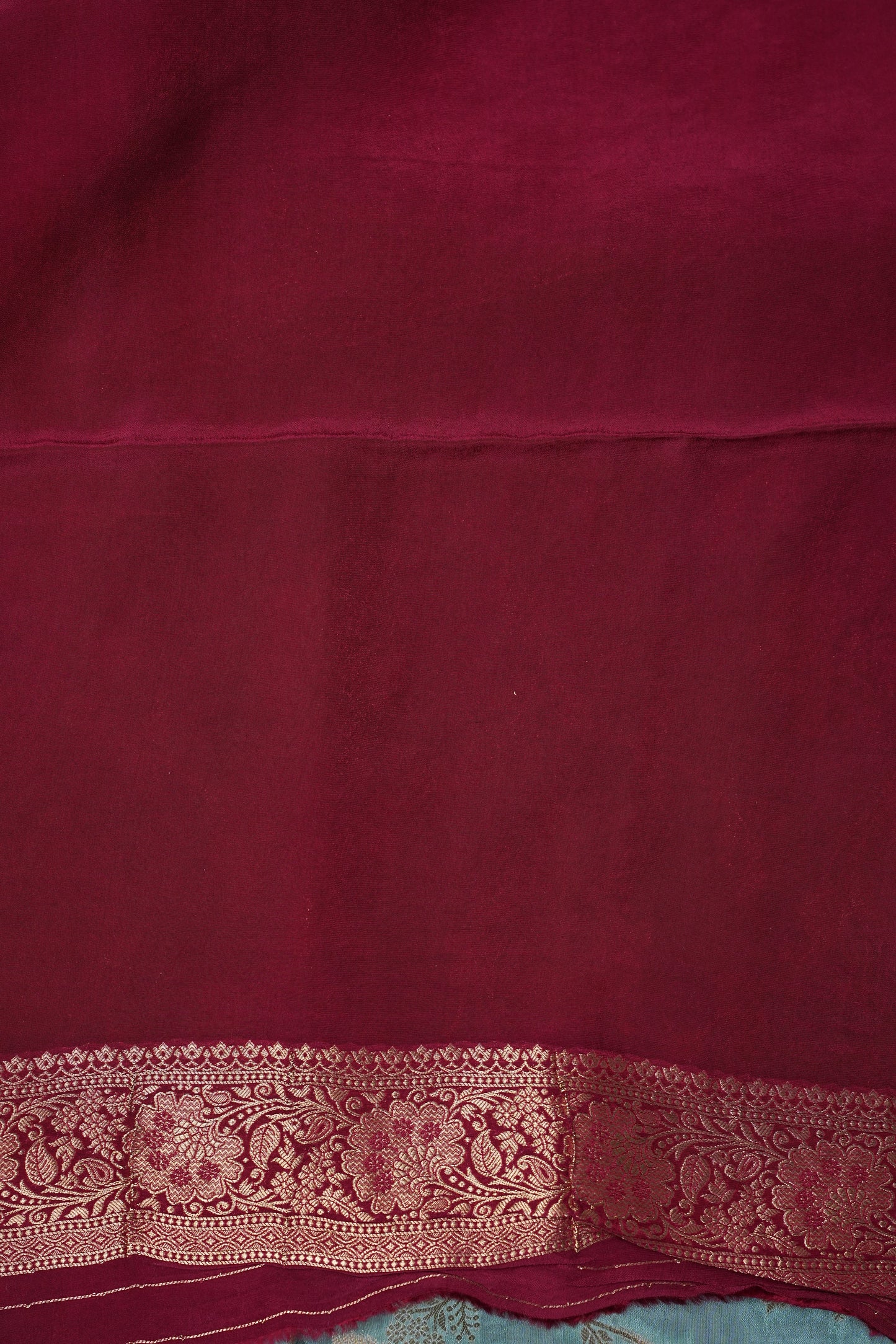 Banarasi Munga Silk Saree - Turquoise & Maroon