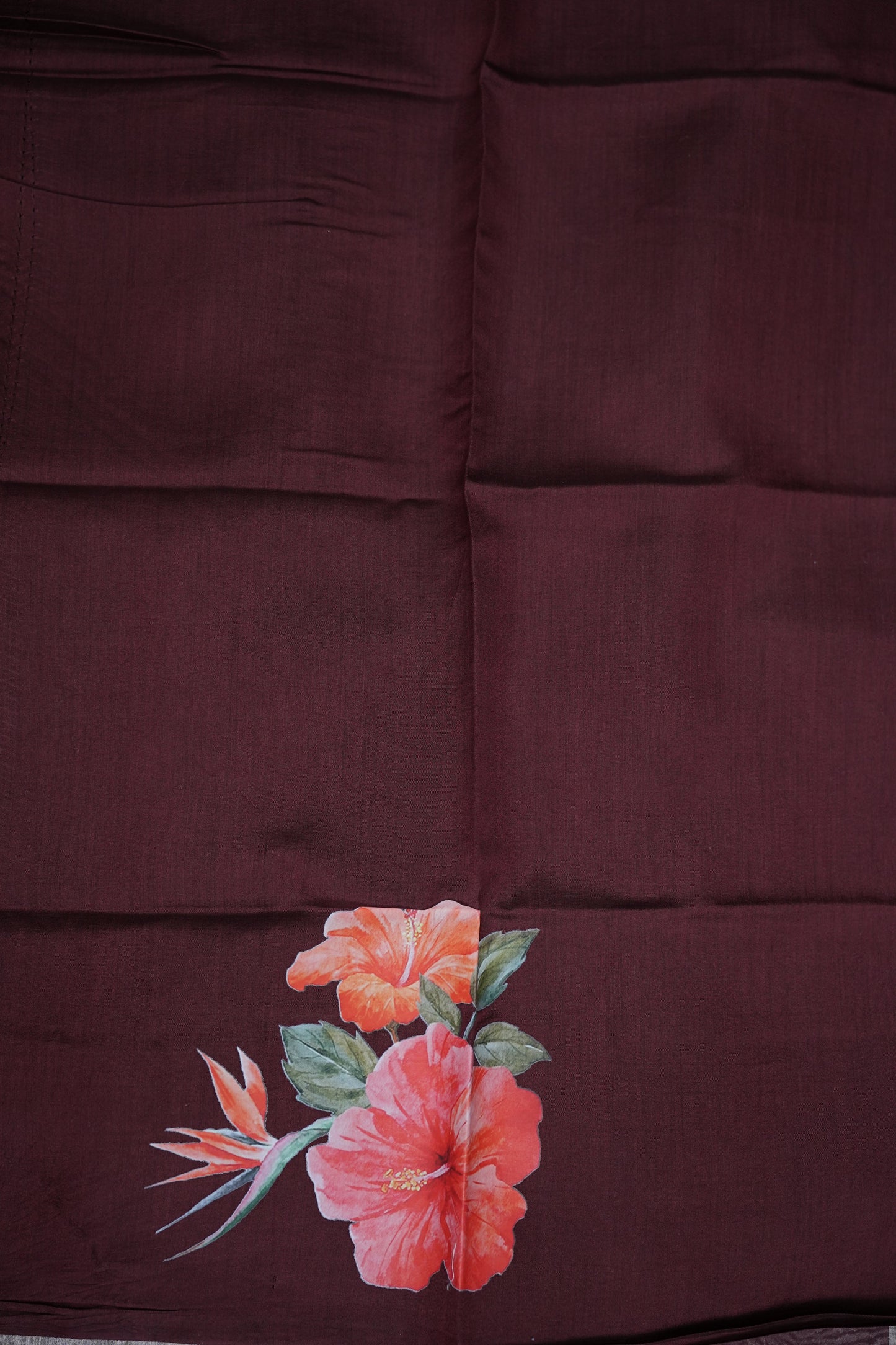Pure Tissue Organza Silk Saree with Digital Floral Print-Wine Brown, Antique Gold & Silver