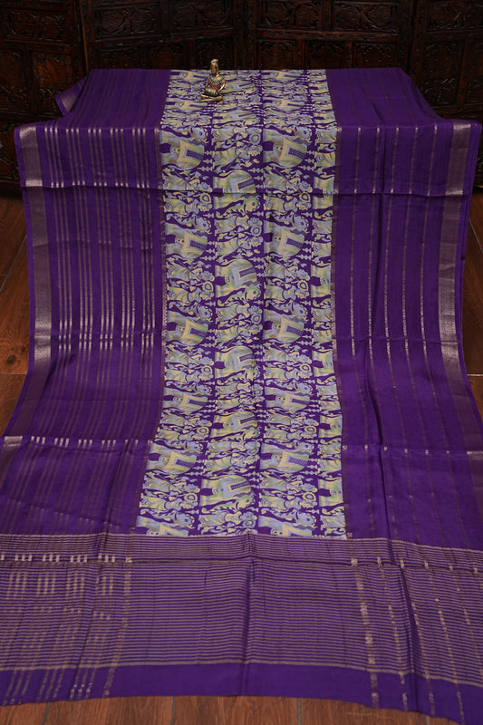 Crepe Silk Saree with Digital Kalamkari Print - Purple