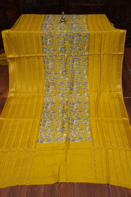 Crepe Silk Saree with Digital Kalamkari - Yellow