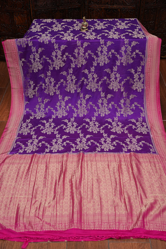 Georgette Silk Banarasi Saree - Violet & Pink