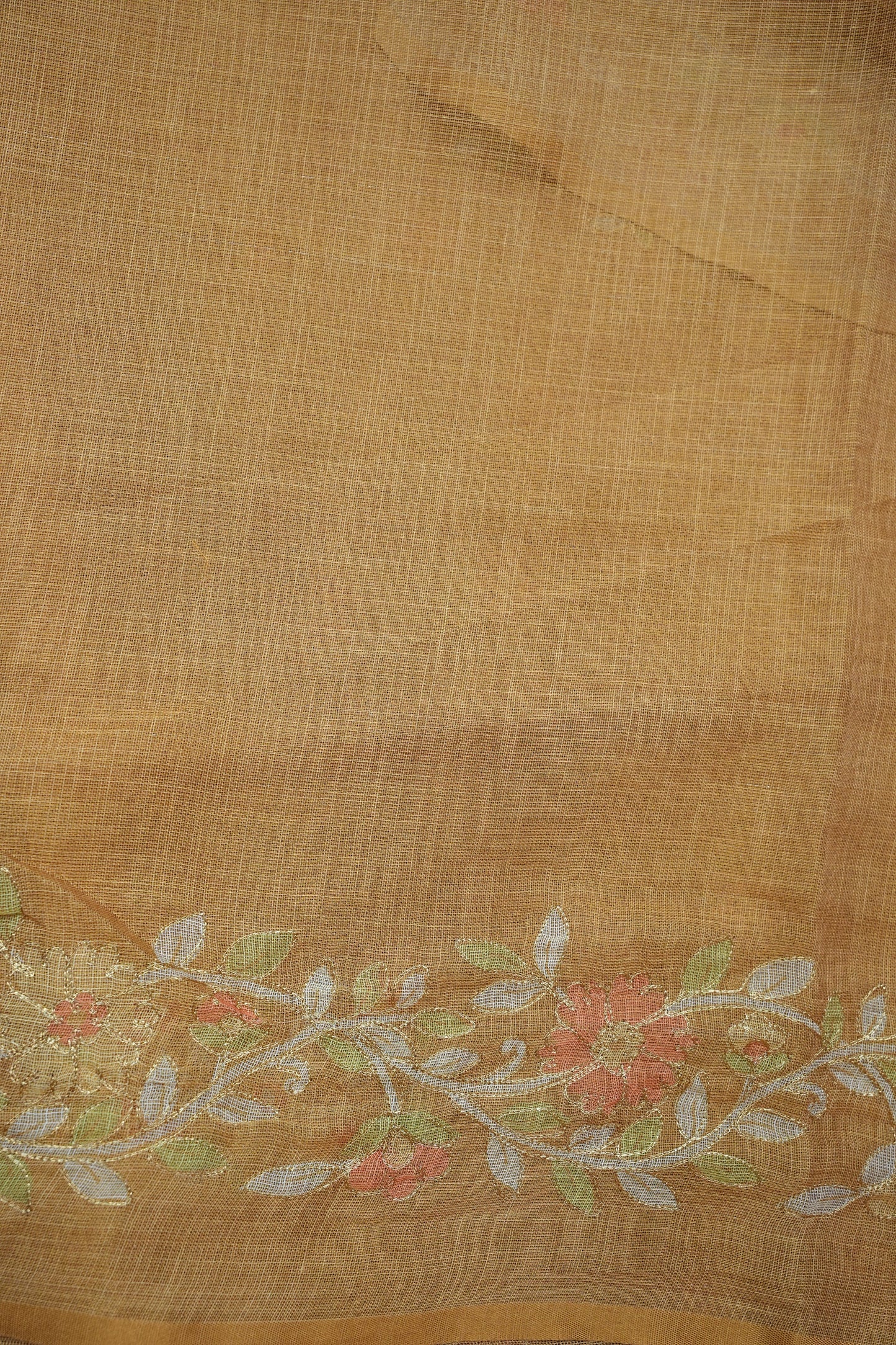 Embroidered Jute Linen Saree - Honey Beige