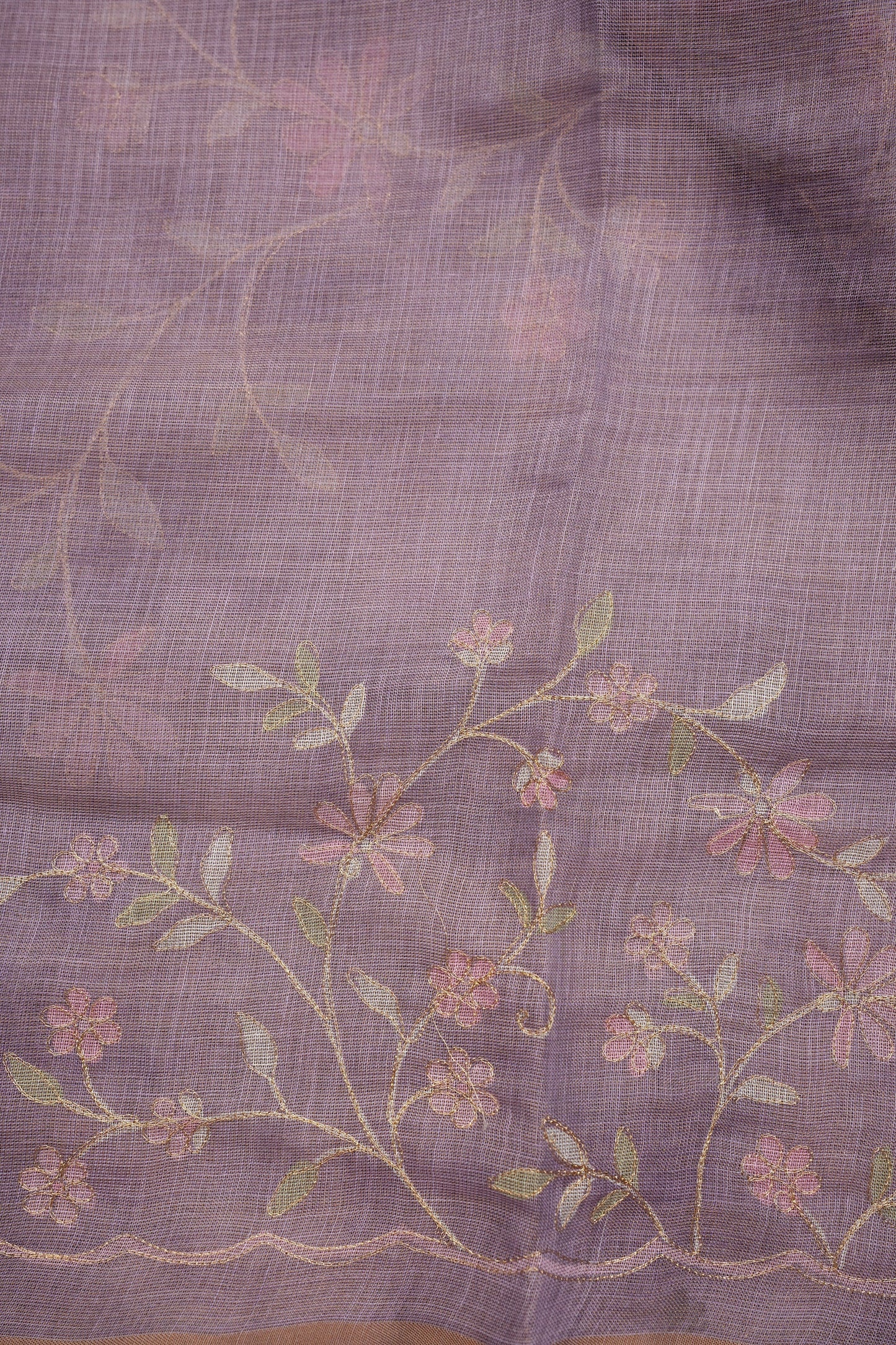 Embroidered Jute Linen Saree - Lilac