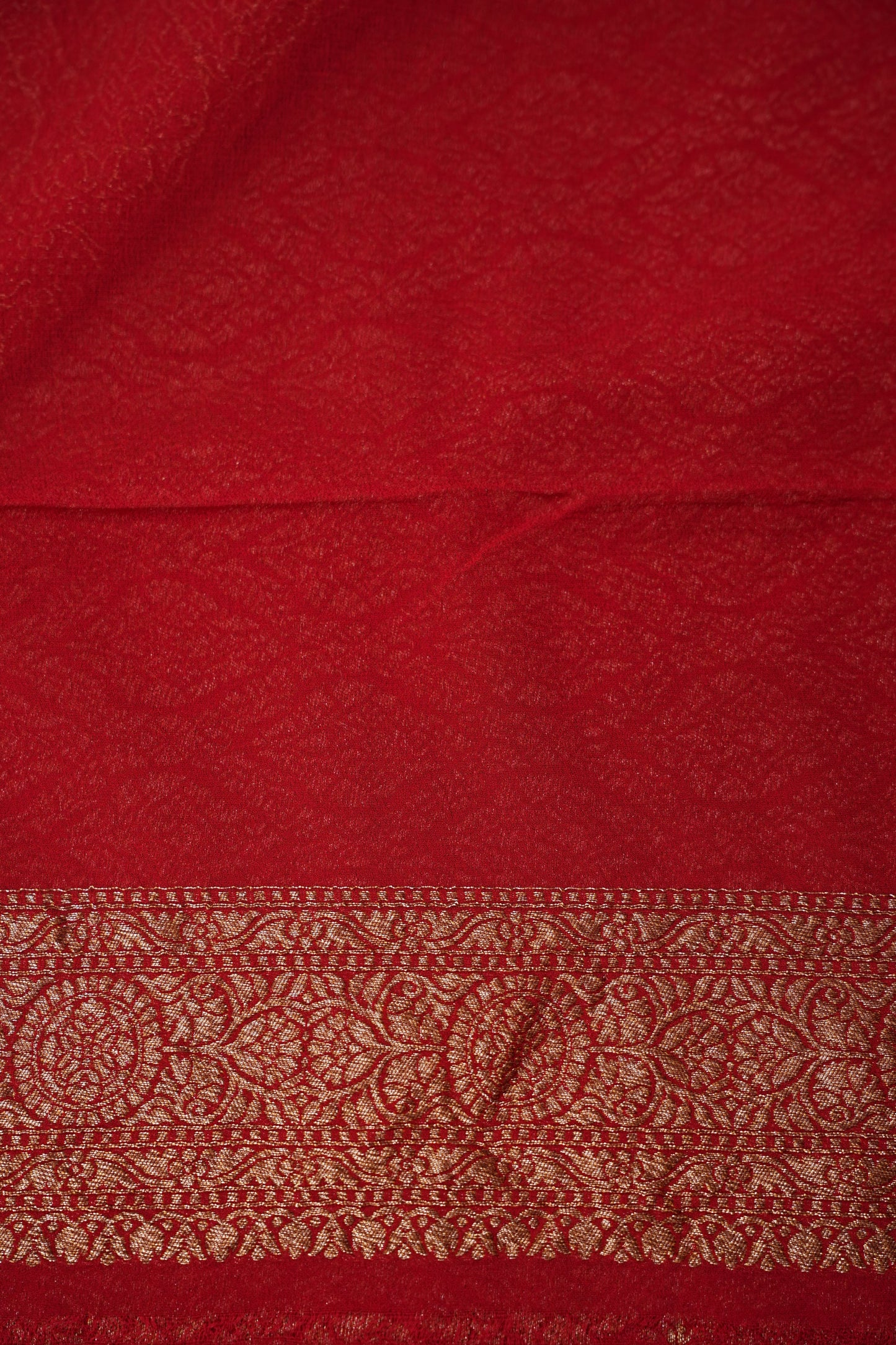 Pure Khadi Georgette Banarasi Saree – Bottle Green & Red