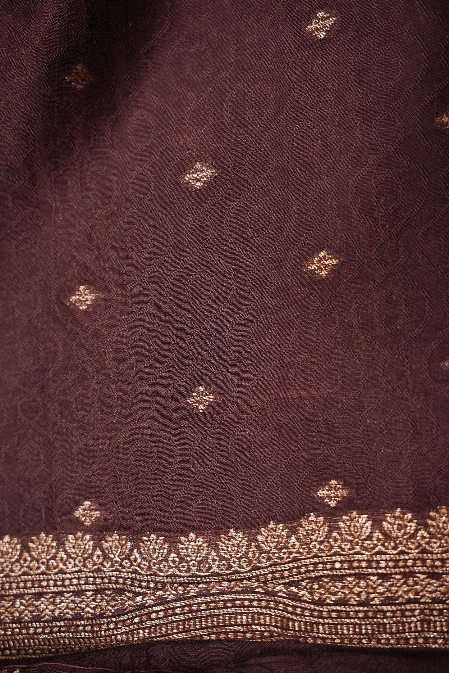 Tussar Banarasi Raw Silk Saree with Handloom Peacock Border β Coffee Brown