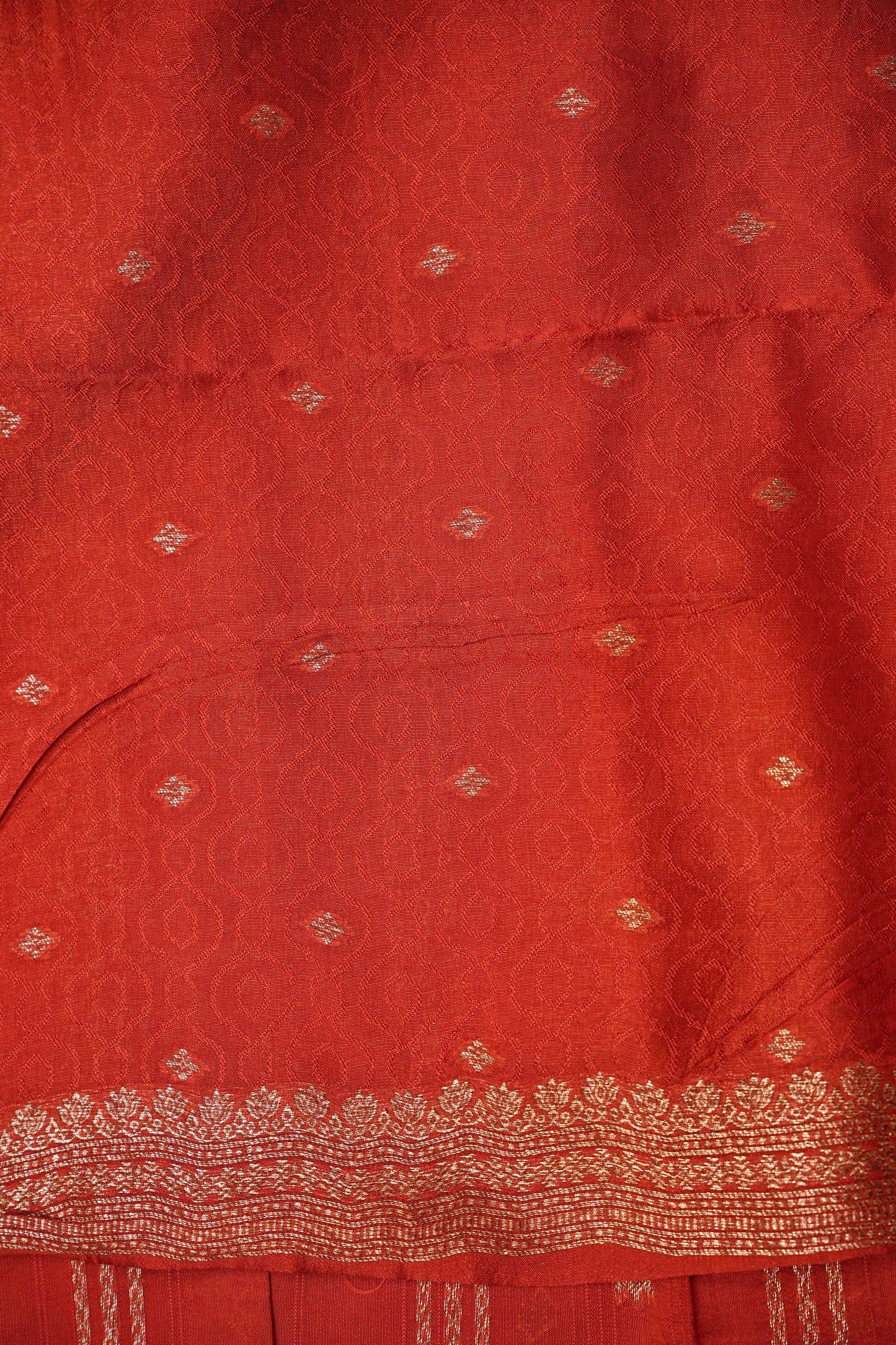 Tussar Banarasi Raw Silk Saree with Handloom Peacock Border β Deep Orange