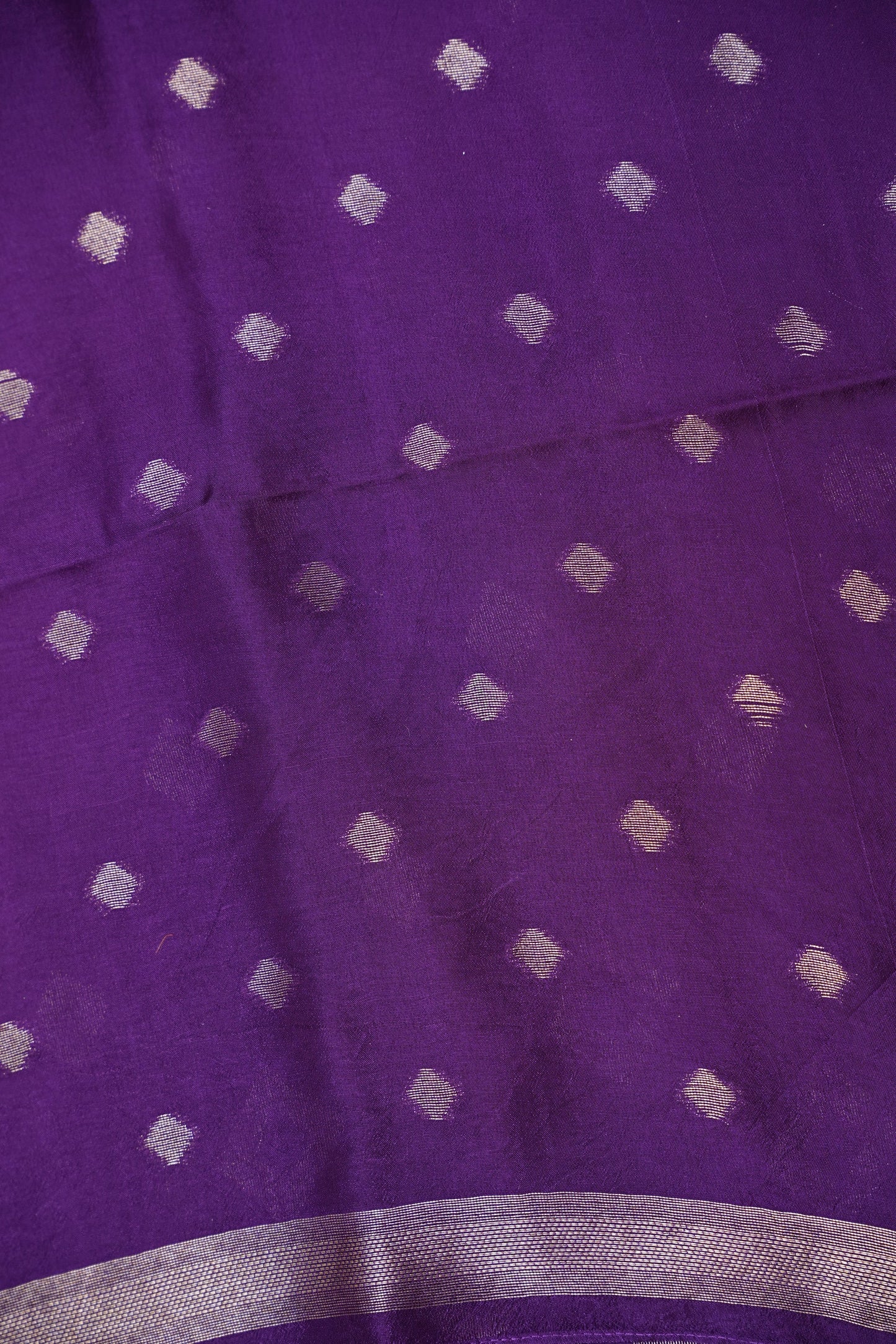 Tussar Banarasi Raw Silk Saree with Geometric Silver Weaving β Royal Purple