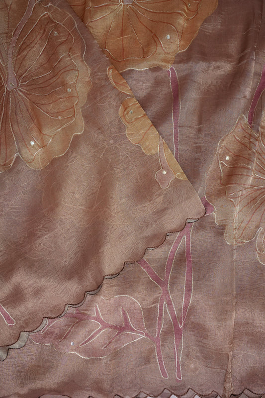 Dusty Rose Glass Tissue Organza Designer Party Wear Saree