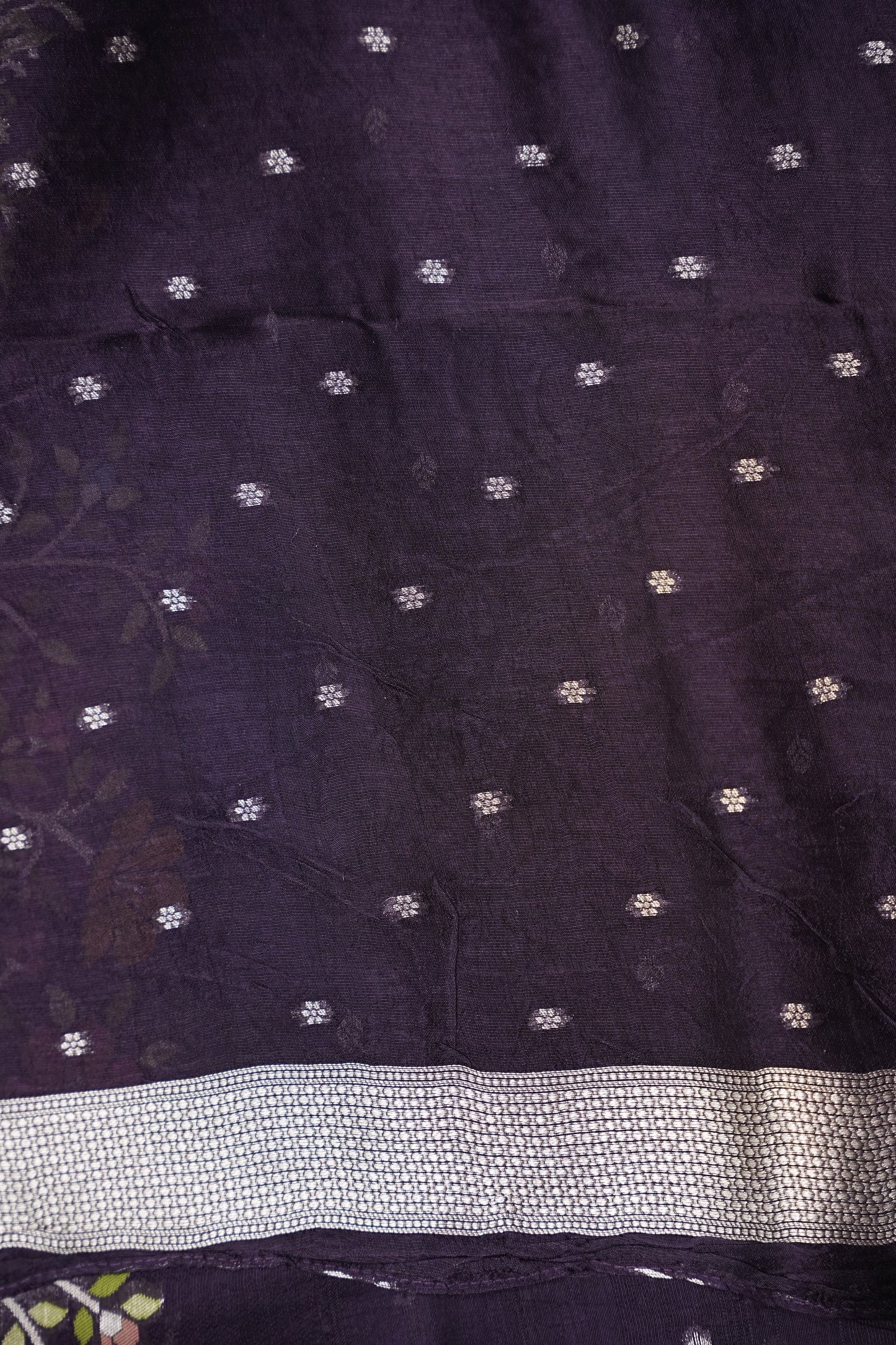 Tussar Banarasi Raw Silk Saree with Floral Paithani Weaves β Deep Purple