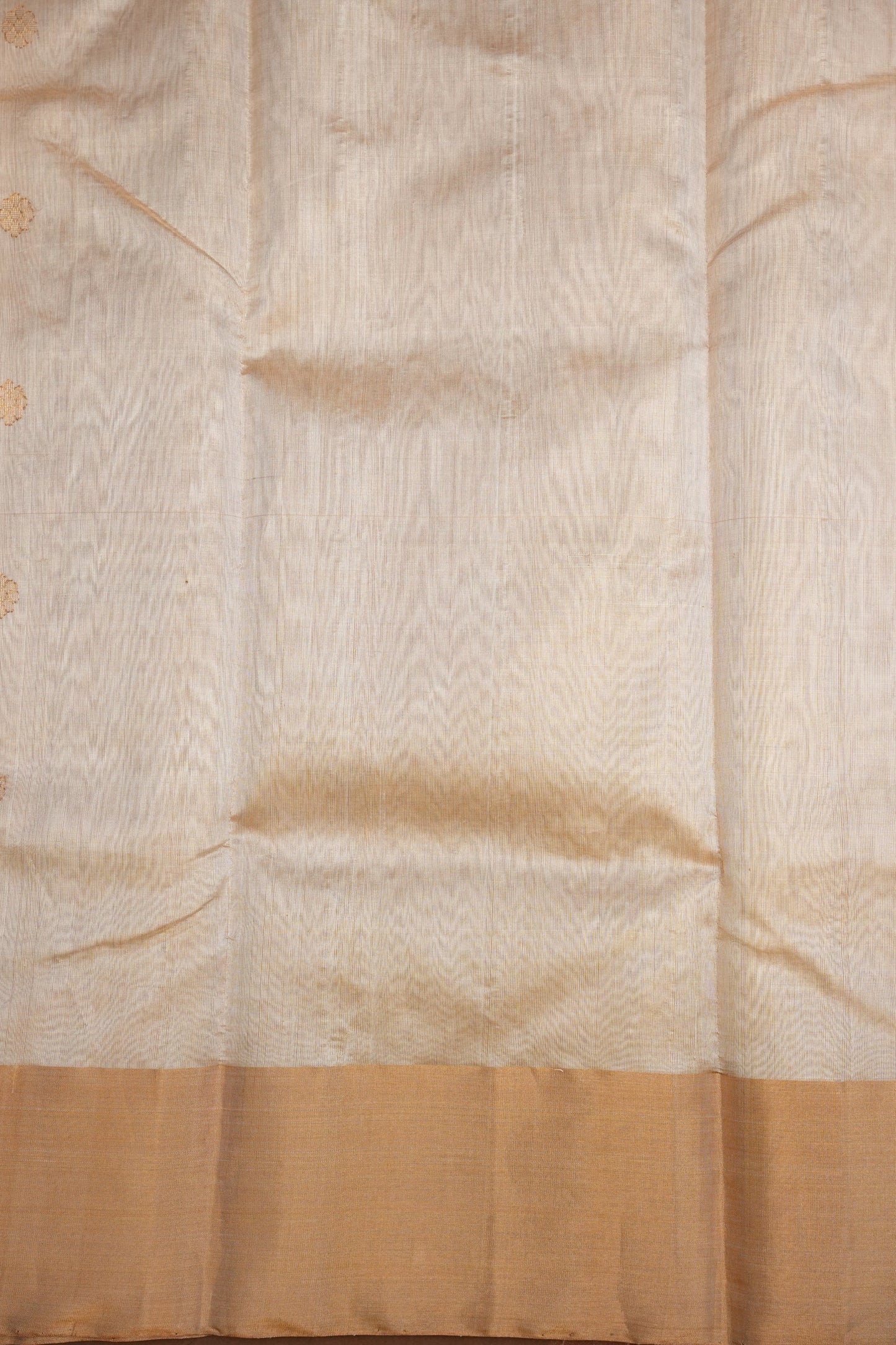 Pure Chanderi Silk Saree with Zari Buttas & Tissue Border - White & Gold