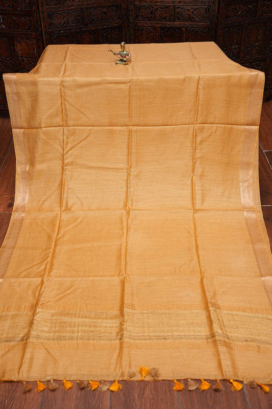 Plain Pure Tussar Silk Saree - Beige