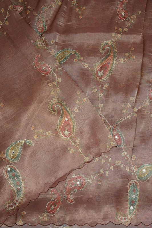 Dusty Rose Glass Tissue Organza Designer Party Wear Saree