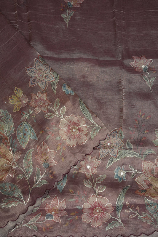 Mauve Shade Glass Tissue Organza Designer Party Wear Saree