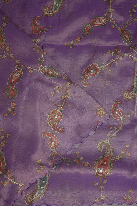 Lavender Glass Tissue Organza Designer Party Wear Saree