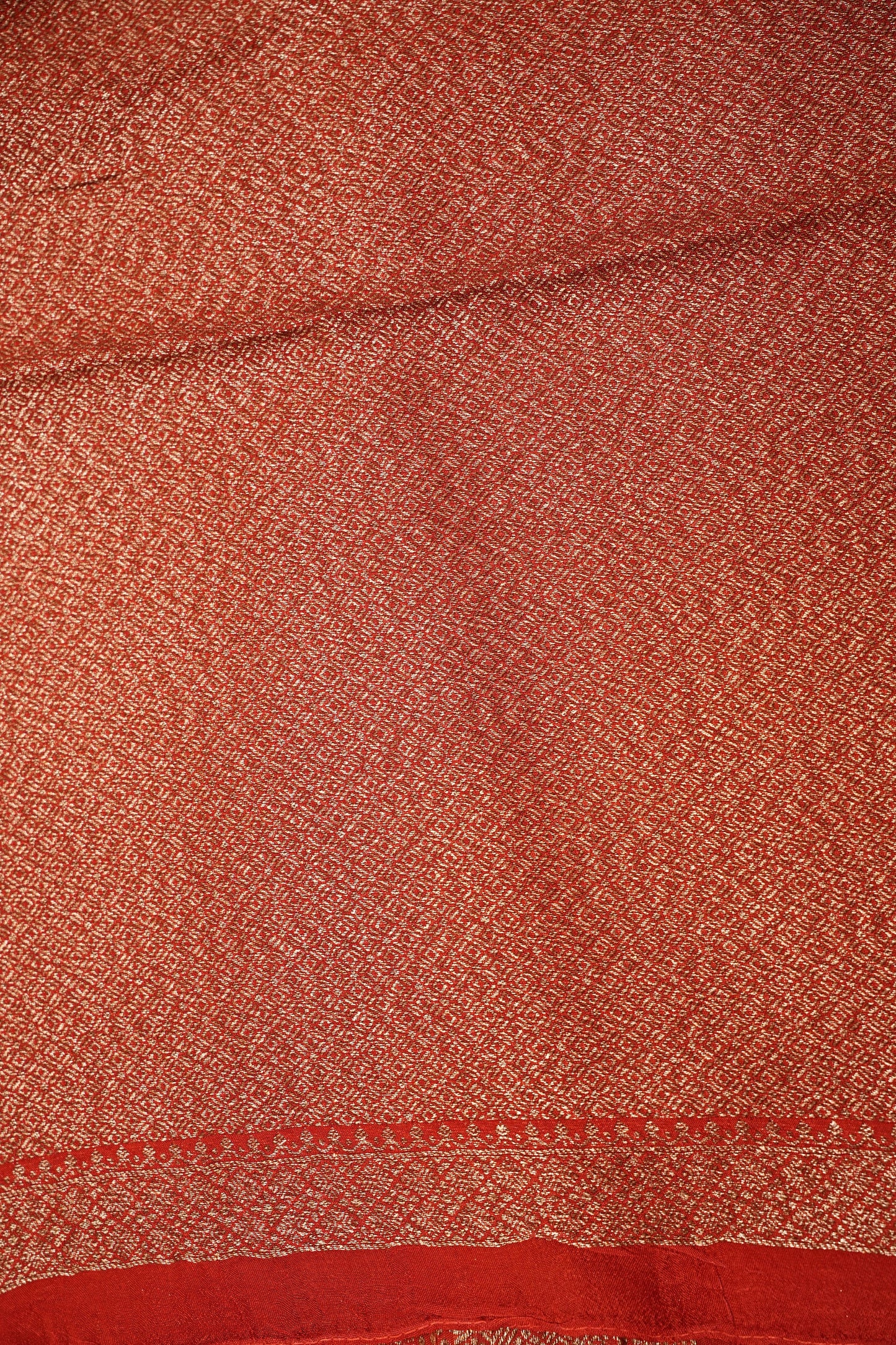 Tussar Banarasi Raw Silk Saree β Vermilion Red with Gold Mango Buttis