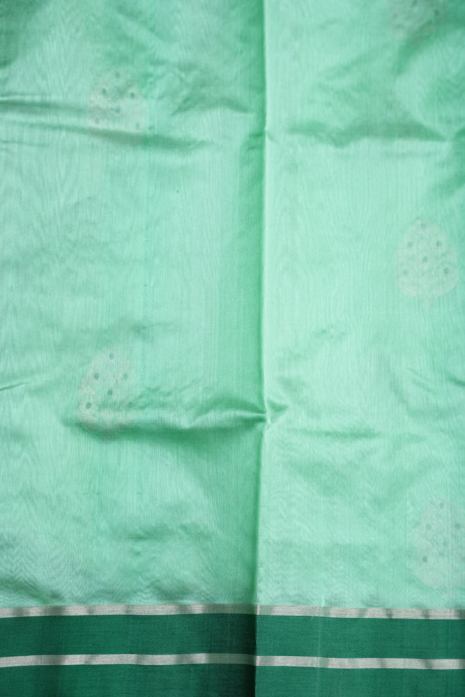 Pure Chanderi Silk Saree with Zari Buttas & Tissue Border - Mint Green