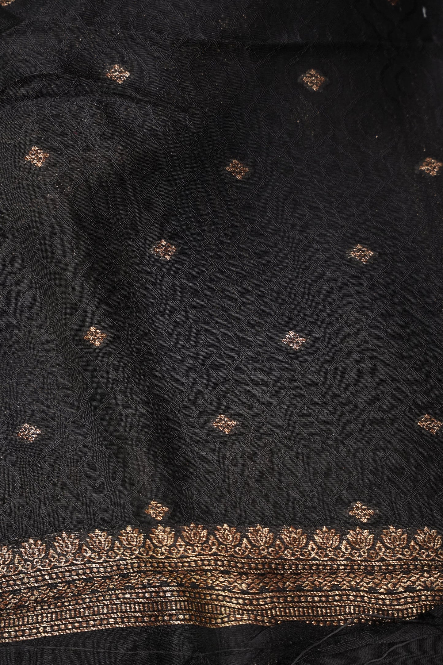 Tussar Banarasi Raw Silk Saree with Handloom Peacock Border β Classic Black
