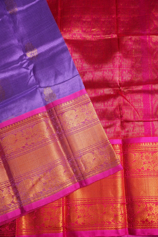 Mangalgiri Kuppadam Silk Cotton Pattu Saree - Lavender & Pink