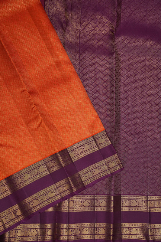 Vibrant Orange & Royal Purple Pure Kanchipuram Silk Saree | Silk Mark Certified