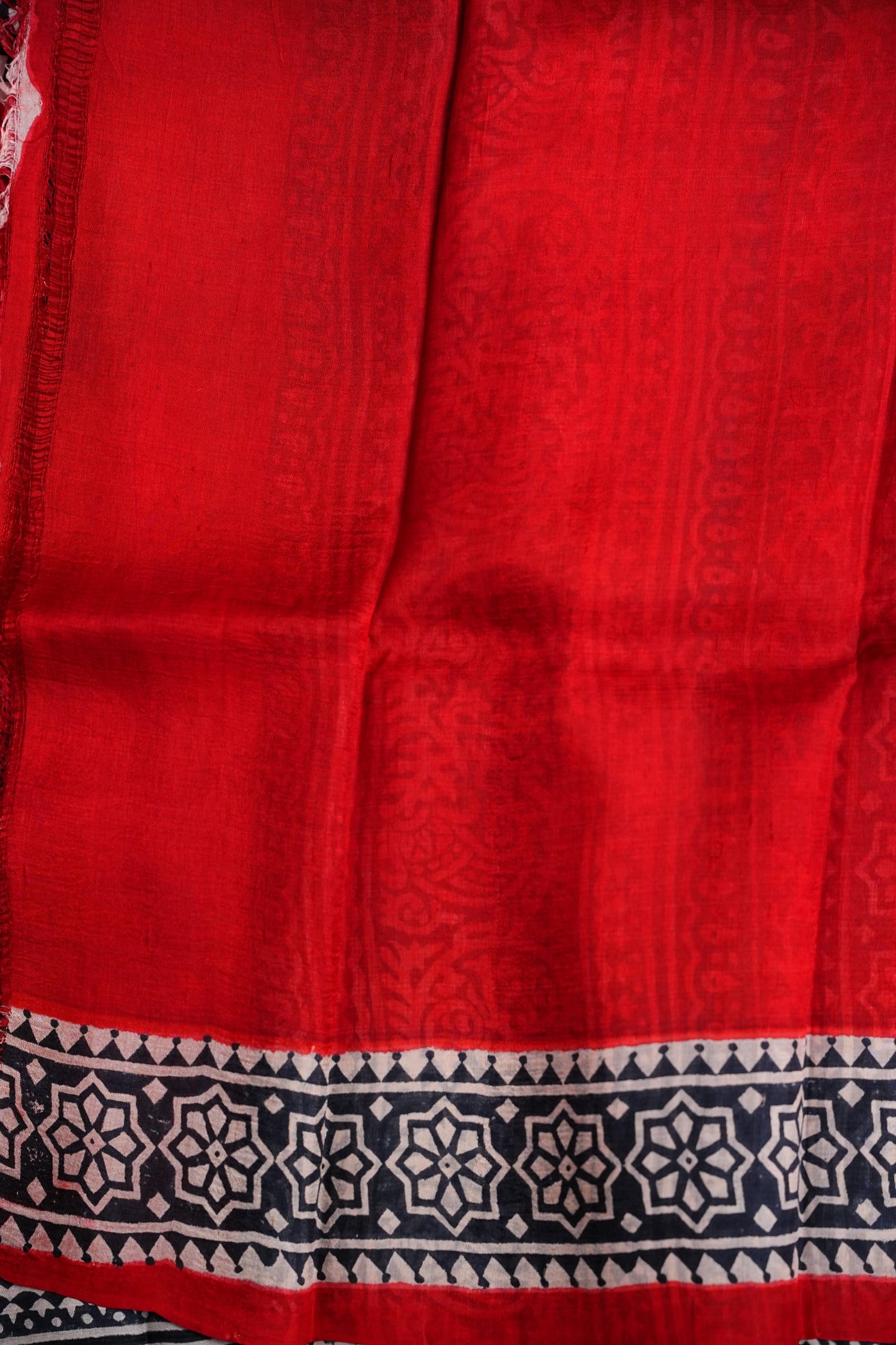 Purely Handpainted Classic On Pure Tussar Silk Saree - Red & Black|Silk Mark Certified