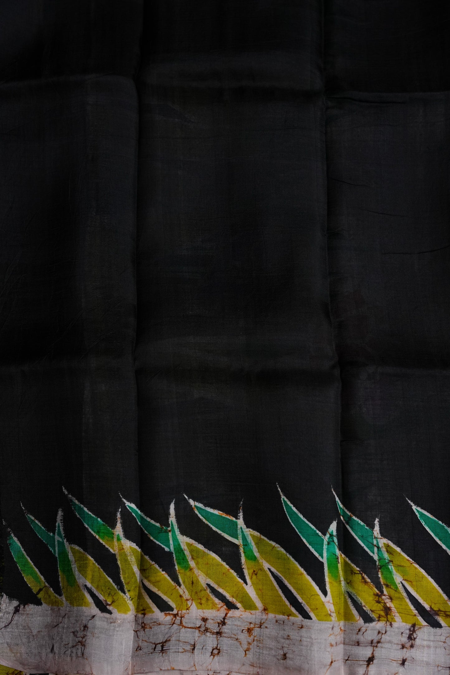 Purely Handpainted Batik Floral On Pure Tussar Silk Saree - Black|Silk Mark Certified