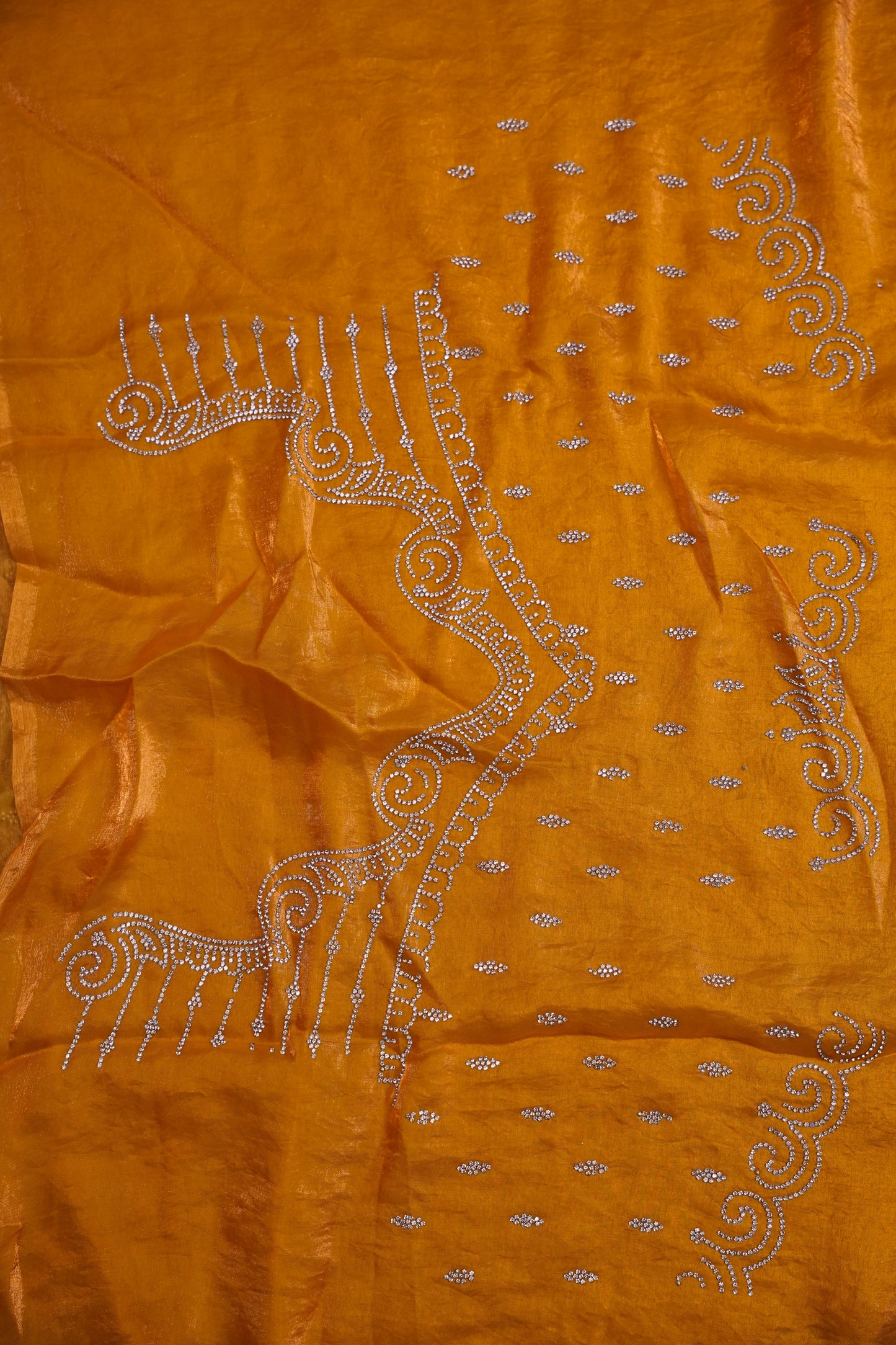 Mustard Gold Party Wear Saree with Gold Stone Butta & Embellished Border