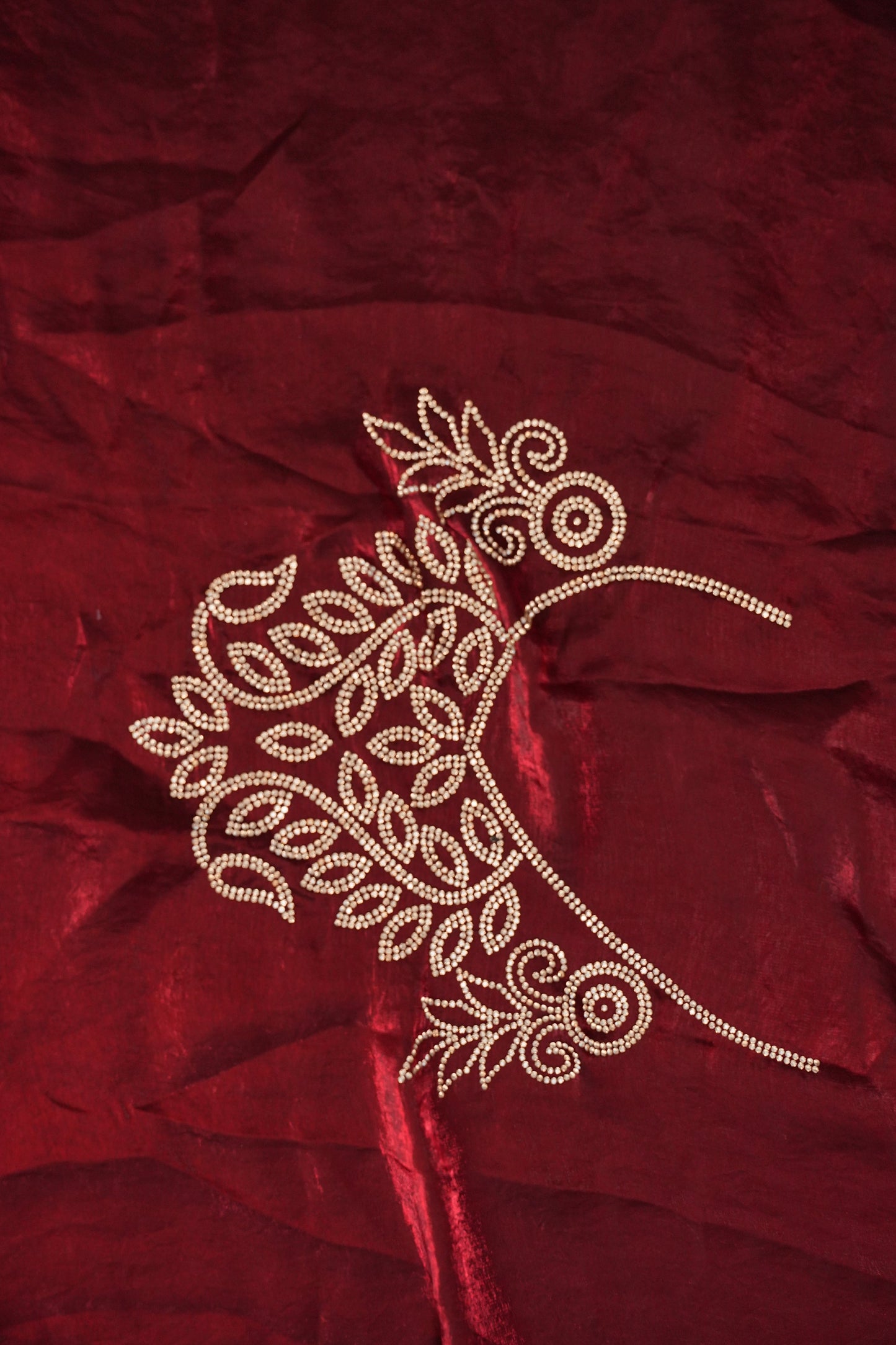 Ruby Red Hand Embellished Party Wear Saree with Designer Border & Floral Motif